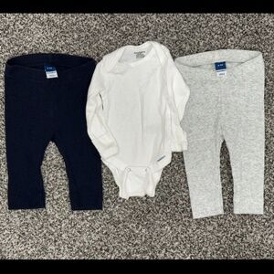 2 sets of baby pants and a long sleeve onsie
